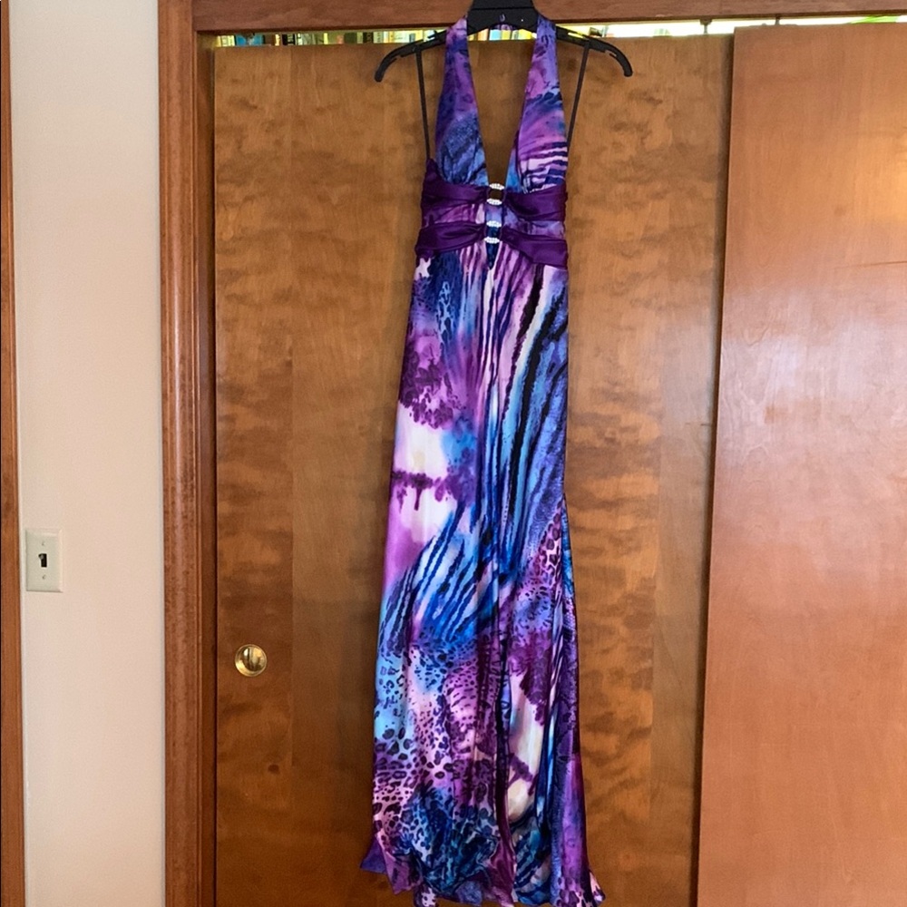 Taboo Purple and Blue Halter Prom Dress